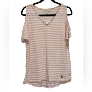 NWT Michael Kors Stripped Coral Short‎ Sleeve cold shoulder top
